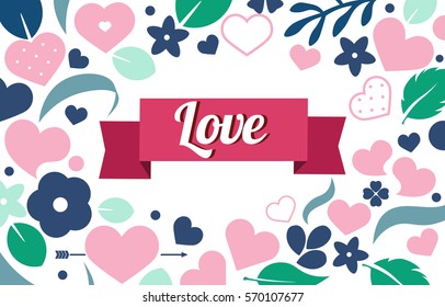 Vector love background with hearts and flowers. Creative design for party invitation, greeting card, poster and banner