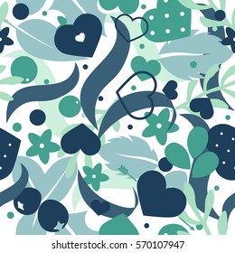 Vector love background with hearts and flowers. Creative seamless pattern design for gift wrapping paper, party invitation, greeting card, wallpaper or web header foreground