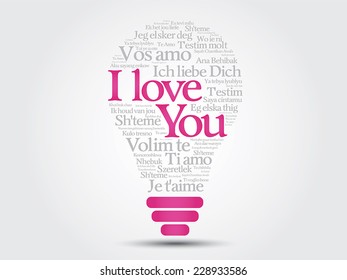 Vector love bulb with words "I love you" in all languages of the world
