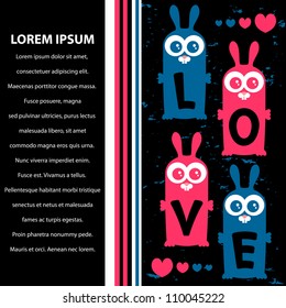 Vector love card with bunnies