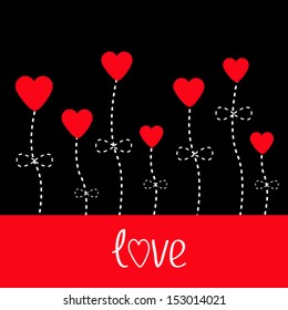Vector love card. Heart flowers. Black and red. Illustration