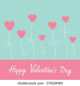 Vector love card. Heart flowers. Blue and pink. Happy Valentines Day card.  Vector illustration