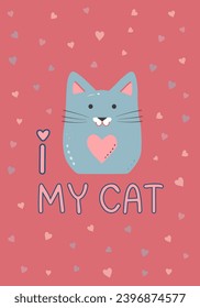 La carta de amor de los vectores es de color pastel. Amo a mi gato. Afiche del concepto de San Valentín. Banner de venta de amor o tarjeta de saludo