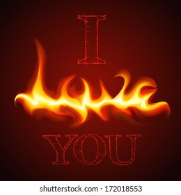 Vector love card with word love of the fire