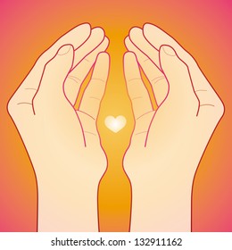Vector love and care concept - human hands holding heart