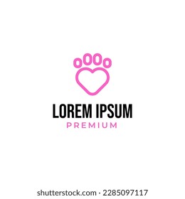 Vector love cat or dog paw print logo design concept illustration idea