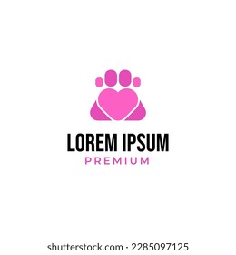 Vector love cat or dog paw print logo design concept illustration idea