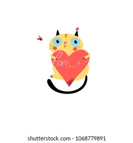 Vector in love cat with heart on a white background