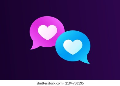 Vector love chat message bubble. 2 lovers hearts dialogue in relationships. Find couple app. Friendship lgbt sign. Isolated web dating template. Talk bubbles romance icon. Men and women contact shape