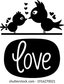 texto de arte de clip de amor vectorial con aves, arte de amor de pájaro vectorial.
