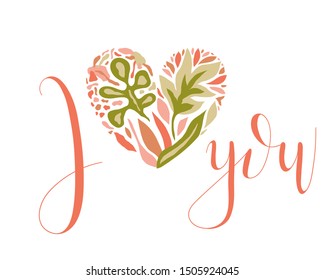 Vector Love Composition with  heart and floral pattern