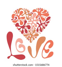 Vector Love Composition with  heart and floral pattern and Love Lettering