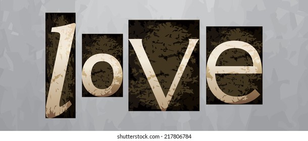 Vector love concept, retro vintage letterpress type