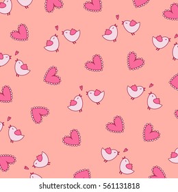 Vector love cute pattern. Valentine seamless sweet background print design with bird and heart.