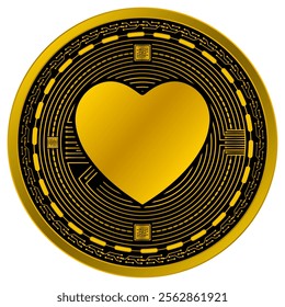 Vector of Love Digital Currency in gold and black colors on a white background.