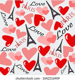 

Vector of Love and Eiffel towers seamless pattern on background. Hand drawn. Wrapping paper, wallpaper, valentine gift cards, wedding invitations, fashion textile print. EPS10 Vector Image. 