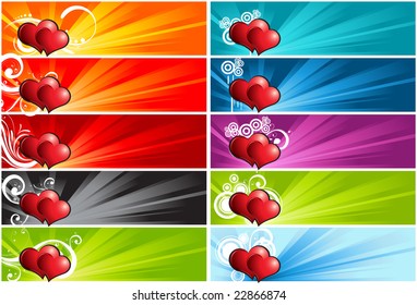 vector love flowers banner set