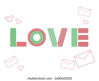 Vector love font with envelope and little heart for Valentine's Day.