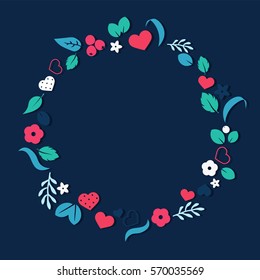 Vector love frame background with hearts and flowers. Creative design for party invitation, greeting card, poster and banner