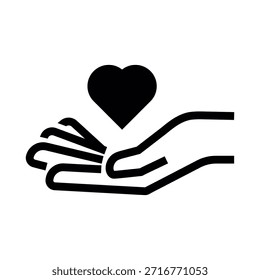A vector love gesture icon depicting a hand holding a heart symbol representing care and support.