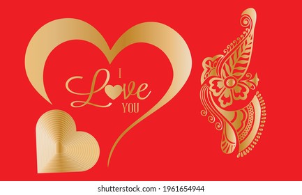 Vector love golden, red background design