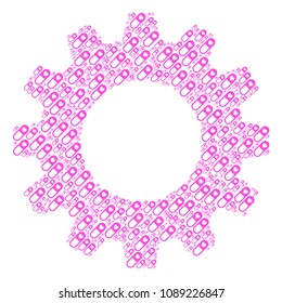 Vector love granule icons are grouped into cogwheel mosaic. Equipment design concept constructed from love granule objects.
