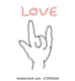 Vector : Love hand sign in doodle pencil brush style on white background, love concept