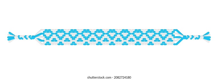 Vector love handmade hippie friendship bracelet of blue and white threads.Macrame normal pattern. Valentine's day and free love