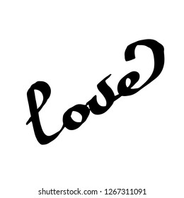Vector Love handwriting monogram calligraphy. Black and white engraved ink art. Isolated text illustration element. Hand lettering graphic desing.
