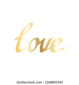 Vector Love handwriting monogram calligraphy on white background. Isolated text illustration element. Golden engraved ink art.