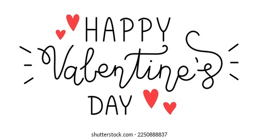 Vector love handwritten lettering phrase and hearts. Happy Valentines day text. Romantic quotes for greeting cards, banners and other design.