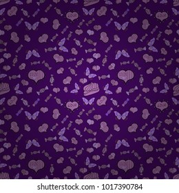 Vector. Love and happy designs. Summer style illustration with cute elements. Nice hearts love on purple, violet and neutral colors on cute background. Seamless colorful boho pop art style.
