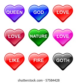 Vector love heart button icons, genre