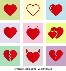 Vector love heart symbol icon flat colorful