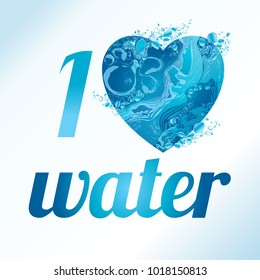 Vector  Love heart water texture splash in blue color bubbles abstract background seamless pattern hand-drawn illustration.