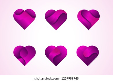 Vector love hearts icons set. valentines day greeting design element.