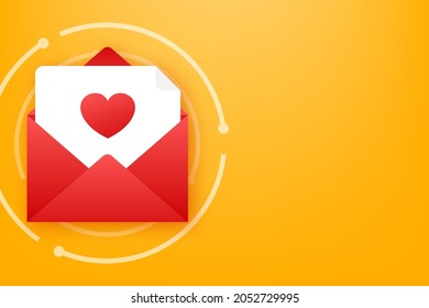Vector love icon red envelope. Romantic envelope. Envelope message letter. Vector illustration.