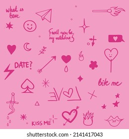 Vector love illustration with text and icons Valentines day 