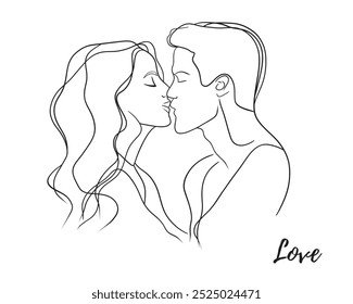 Vector love kissing couple logo brand design line art illustration, graphic outline. Man and woman kissing. Saint Valentines day. Couple logo. Great for any designs, textile, art, walls, package