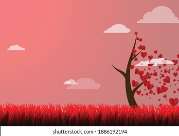 Vector : Love leaves fell from the tree