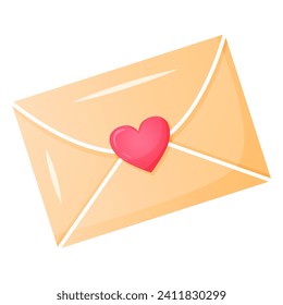 Sobre de carta de amor vectorial con icono cardíaco aislado en blanco. Invitación, mensaje para el evento del día de San Valentín