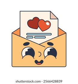 Vector love letter with hearts icon. Sign with envelope and romantic message. Affection or passion, love emotion. Character with eyes and smile. Valentine holiday emoji with facial expression. Loving.