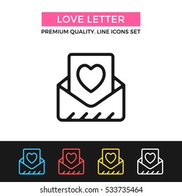 Vector love letter icon. Envelope and message with heart. Greeting card, Valentine's day concept. Graphic design signs, simple thin line icons set for websites, web design, mobile app, infographics