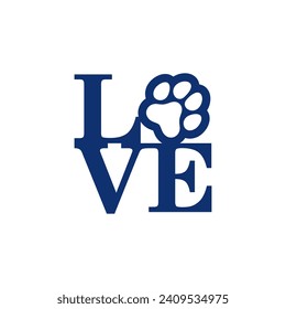 vector of Love letter with pawprint Canine Dog Logo, petpaw logotype of Animal care symbol.