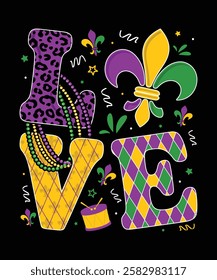 Vector Love Mardi Gras Themed T-shirt Design