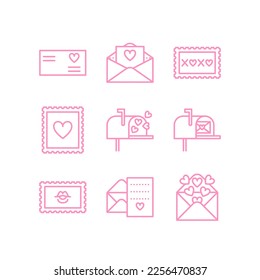 Vector love message icon set in linear style, isolated on white background. Valentine's day symbols