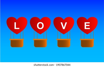 A vector of LOVE on hot air balloon. Love and Valentine's Day concept.