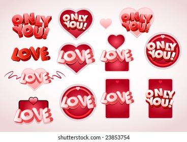 Vector 'Love' and 'Only you' text tag set