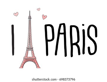 Vector I love Paris illustration. Eiffel tower romance city clipart. Je time urban travel background cover for case, t-shirt, background