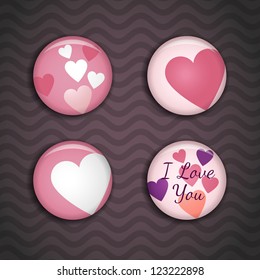 Vector love pins on the dark background with waves